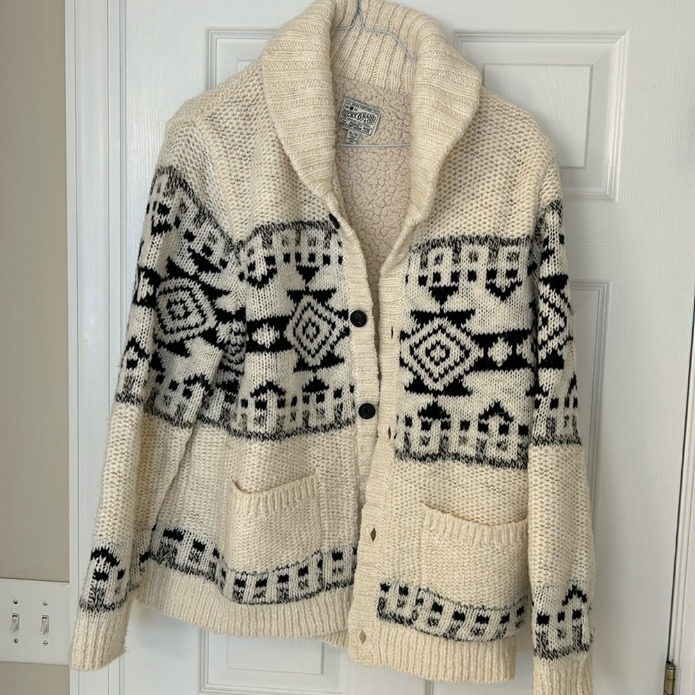 Lucky Brand wool lined button down sweater. Size XL